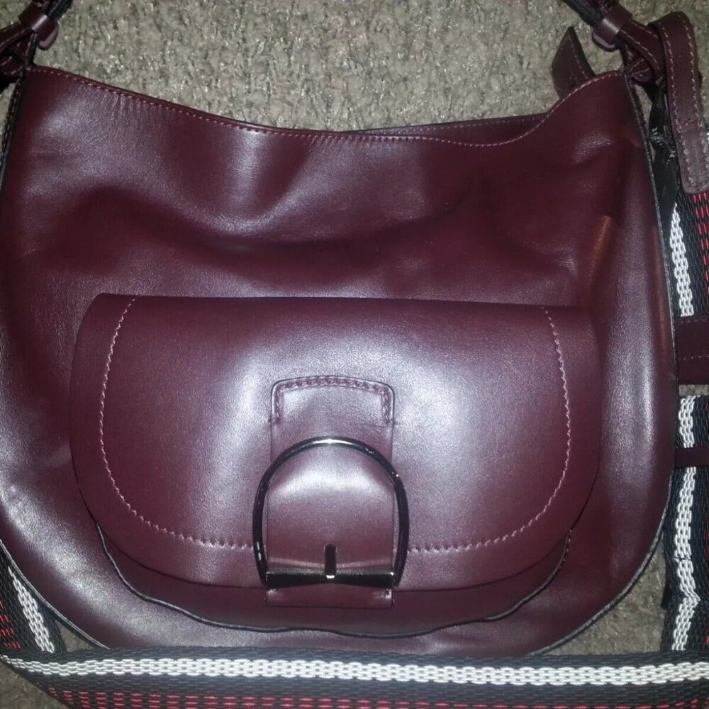 GIANNI CHIARINI-Maroon/Burgundy Leather w/Guitar Style Woven Crossbody Strap-NWT - Picture 3 of 7